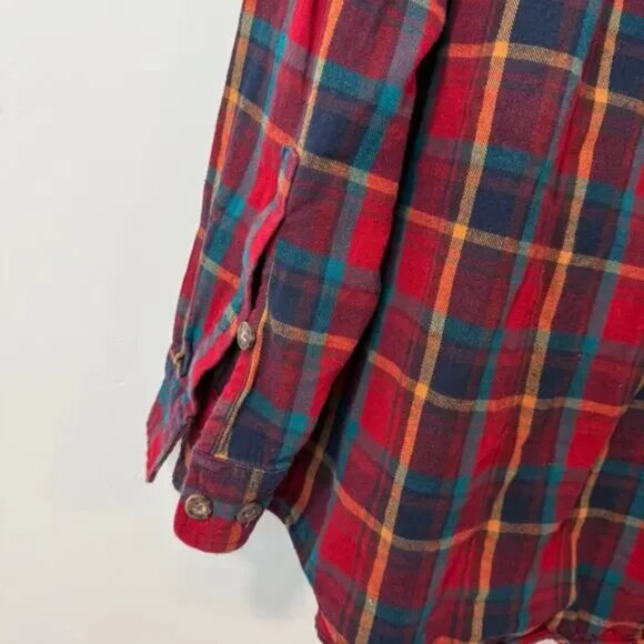 Duluth Trading Co Mens Free Swingin' Flannel Relaxed Fit Shirt Red Blue XL Plaid - Picture 2 of 5